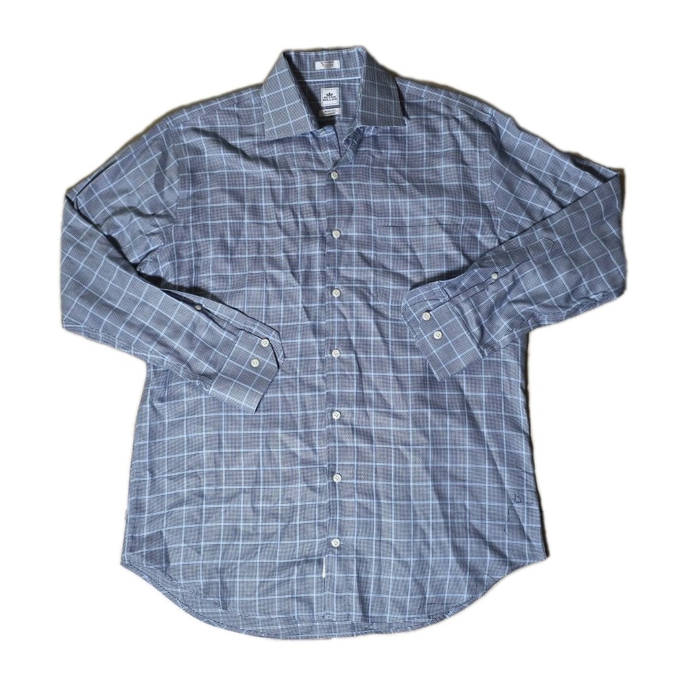 Peter Millar Nanoluxe Easy Care Blue Plaid Long Sleeve Button-down Mens Size Lrg